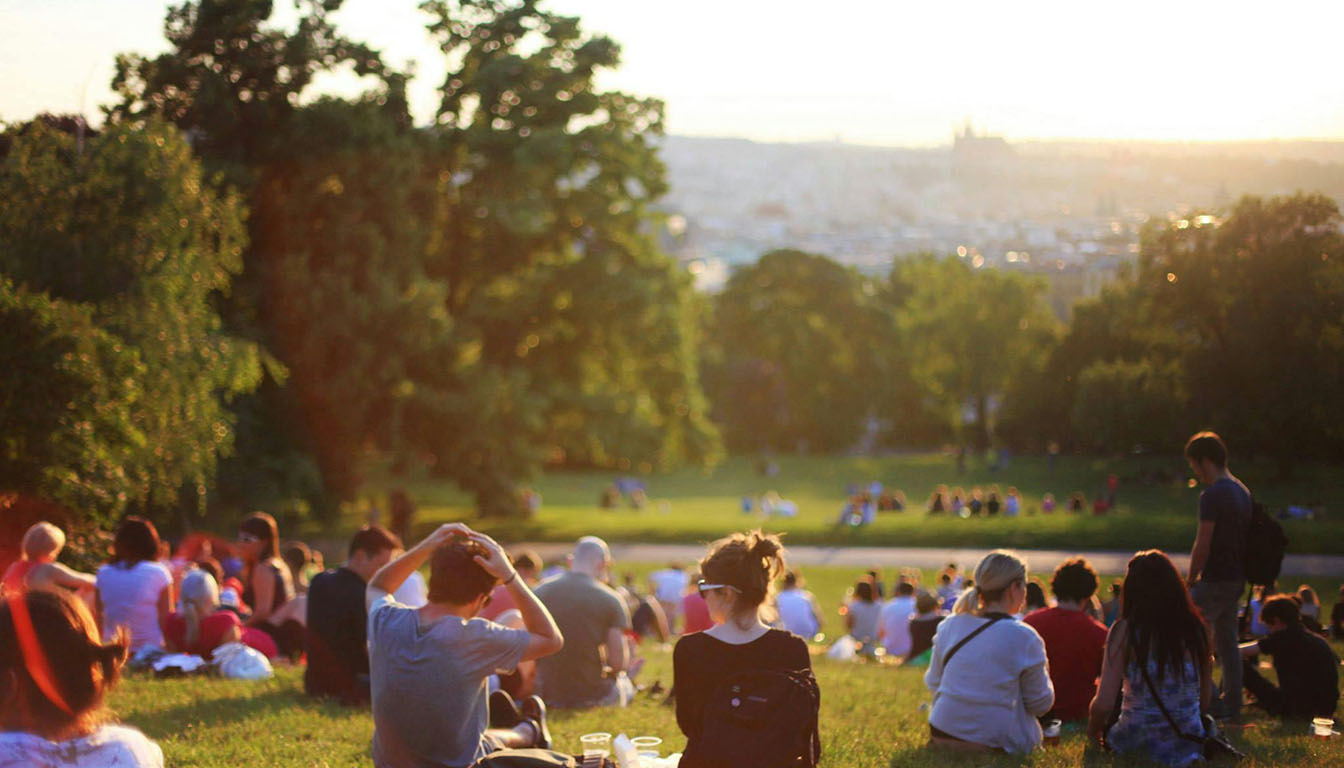 Community gathering in an urban park